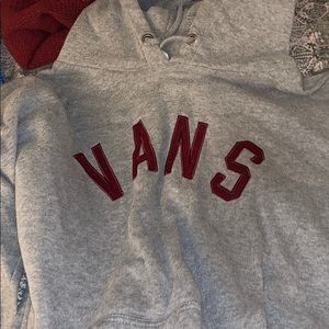 grey w burgundy vans hoodie